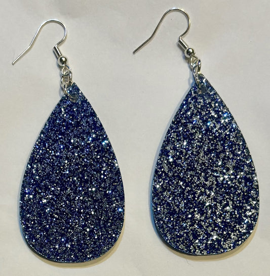 Teardrop Earrings, Acrylic Blue Glitter