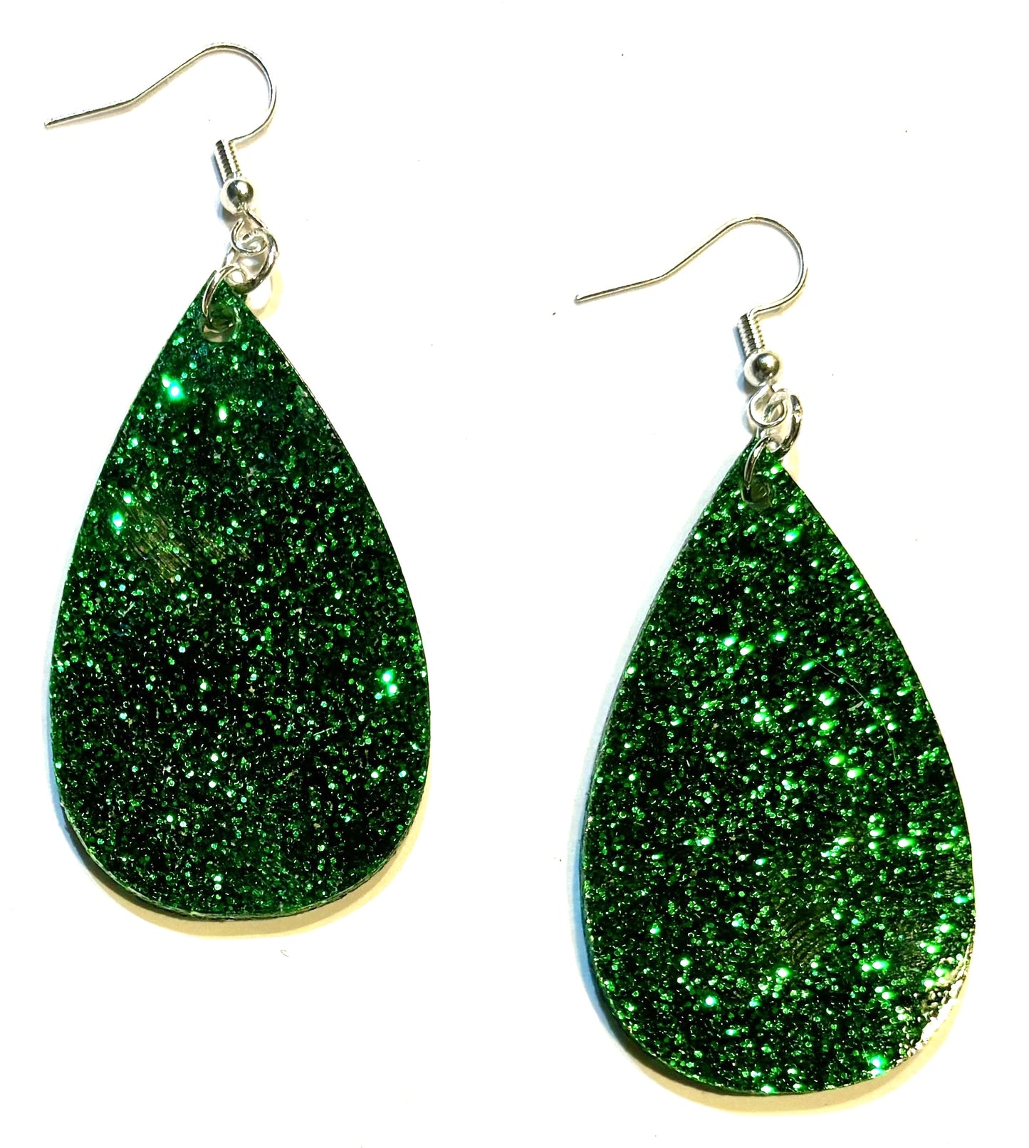 Teardrop Earrings, Acrylic Ivy Green Glitter