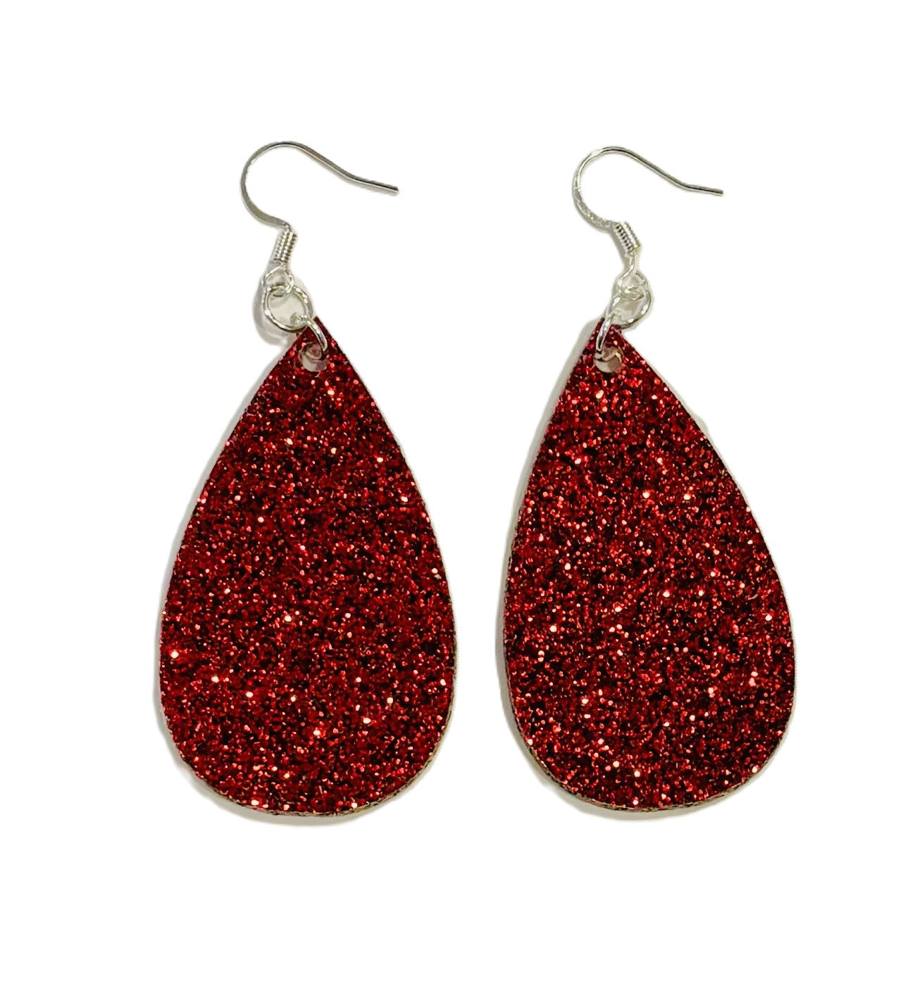 Teardrop Earrings, Acrylic, Scarlet Red Glitter