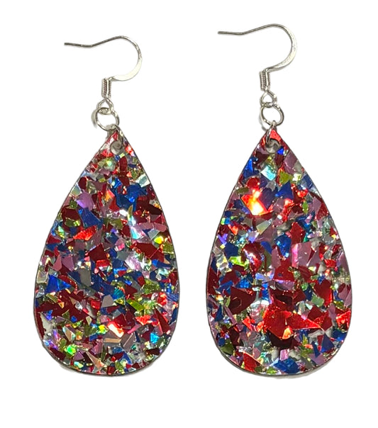 Teardrop Earrings, Acrylic 4th of July Confetti