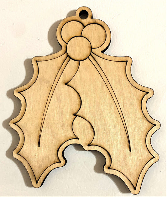 Ready to Paint Shape - 1/8" Birch - Holly Leaf - S002