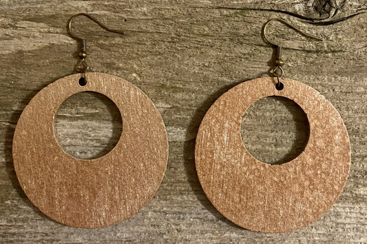 Offset Circle Wood Earrings, Hammered Copper