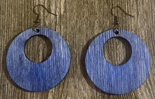 Offset Circle Wood Earrings, Denim Dye