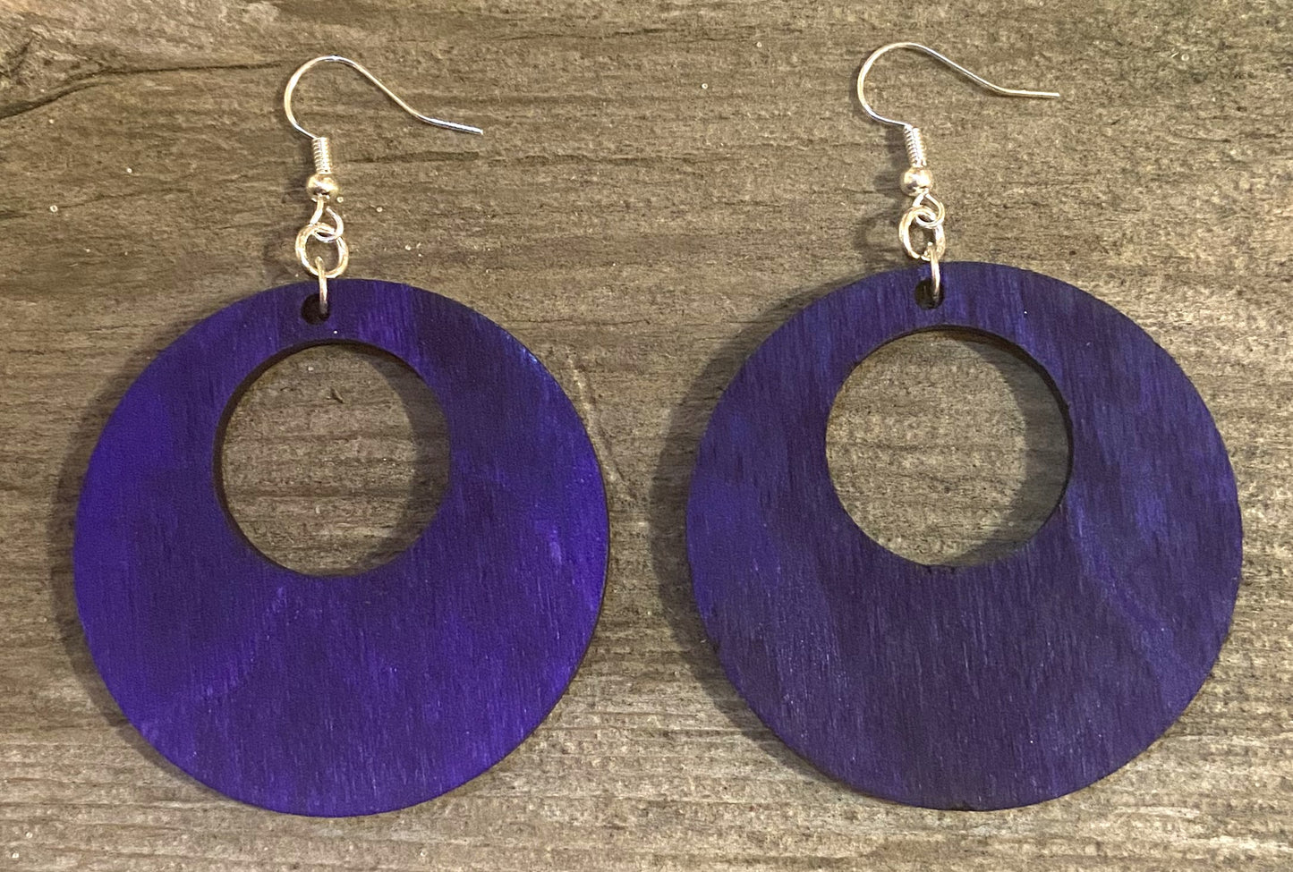 Offset Circle Wood Earrings, Purple Dye