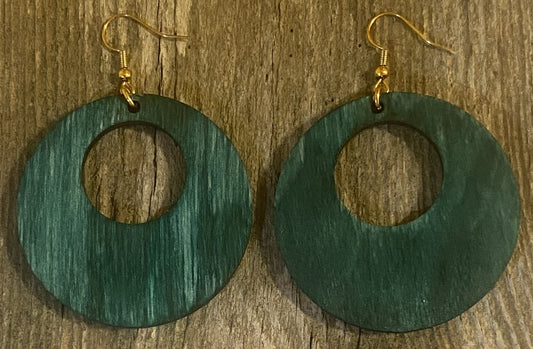 Offset Circle Wood Earrings, Jade Dye