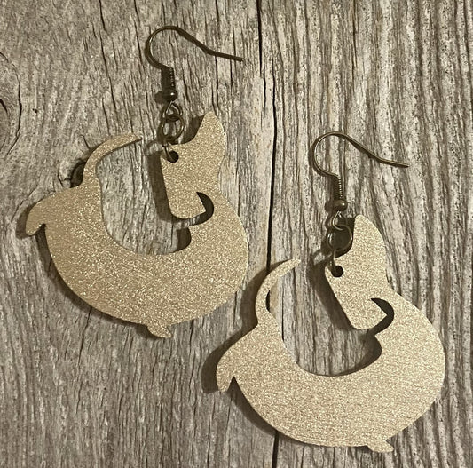 Dachshund Wood Earrings, Metallic Gold