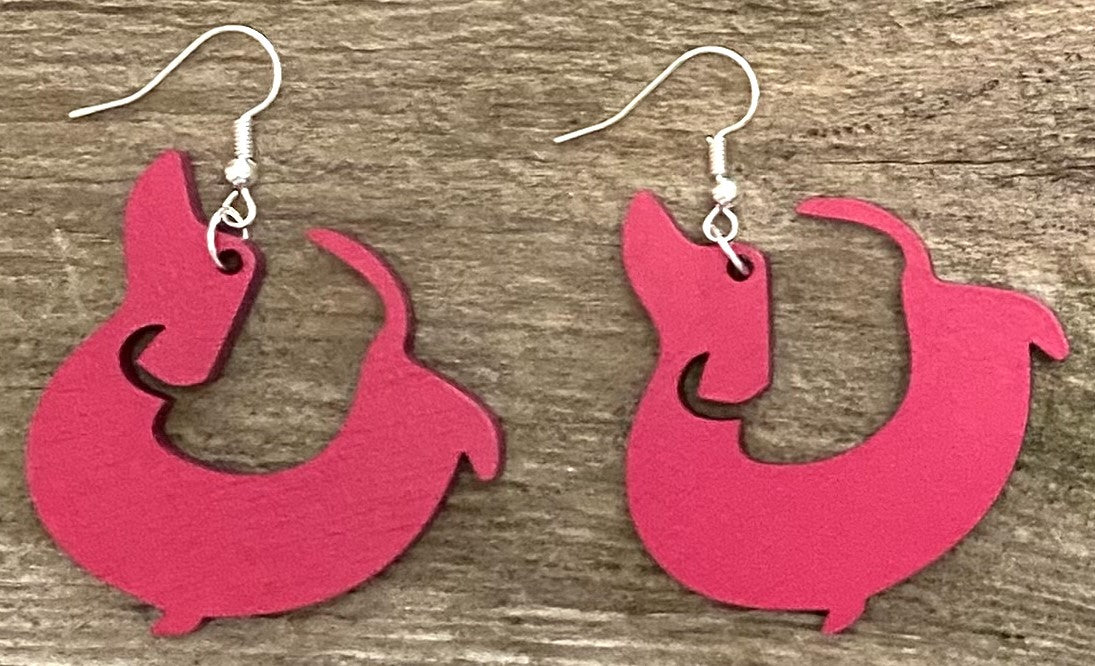 Dachshund  Wood Earrings, Magenta