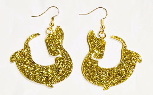 Dachshund Earrings, Acrylic Gold Glitter