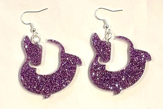 Dachshund Earrings, Acrylic Lavender Glitter