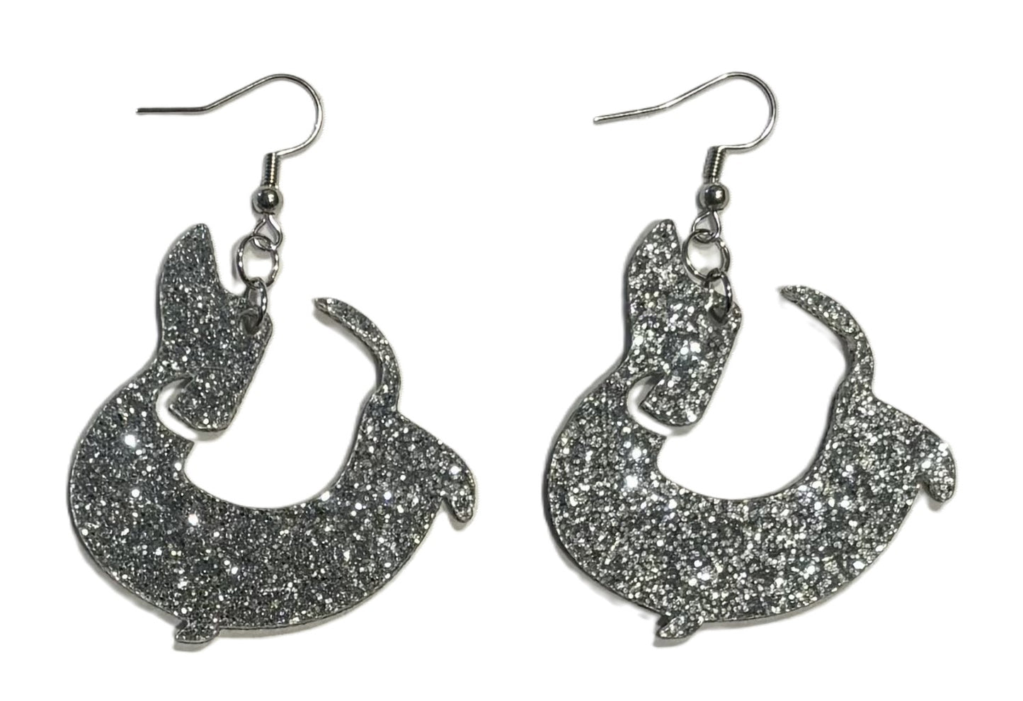 Dachshund Earrings, Acrylic Silver Glitter