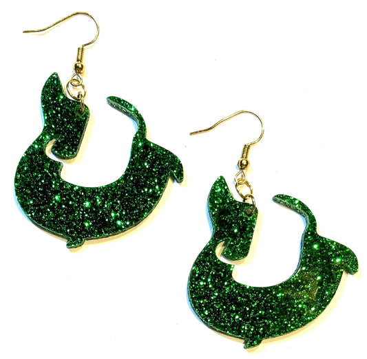 Dachshund Earrings, Acrylic Ivy Green Glitter