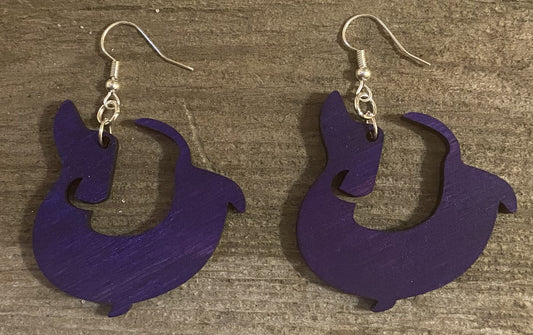 Dachshund Wood Earrings, Purple Dye