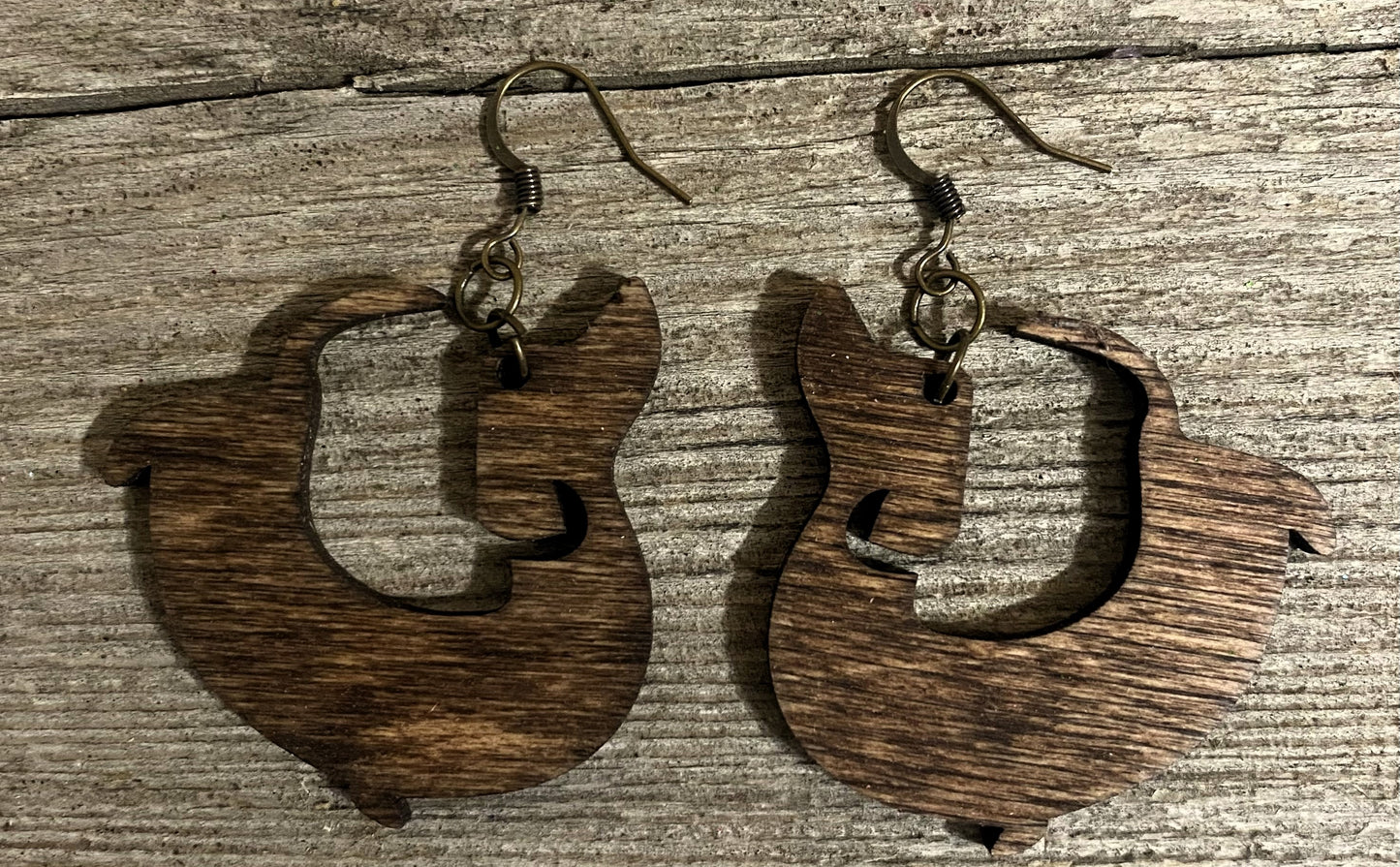 Dachshund Wood Earrings, Mahogany Stain