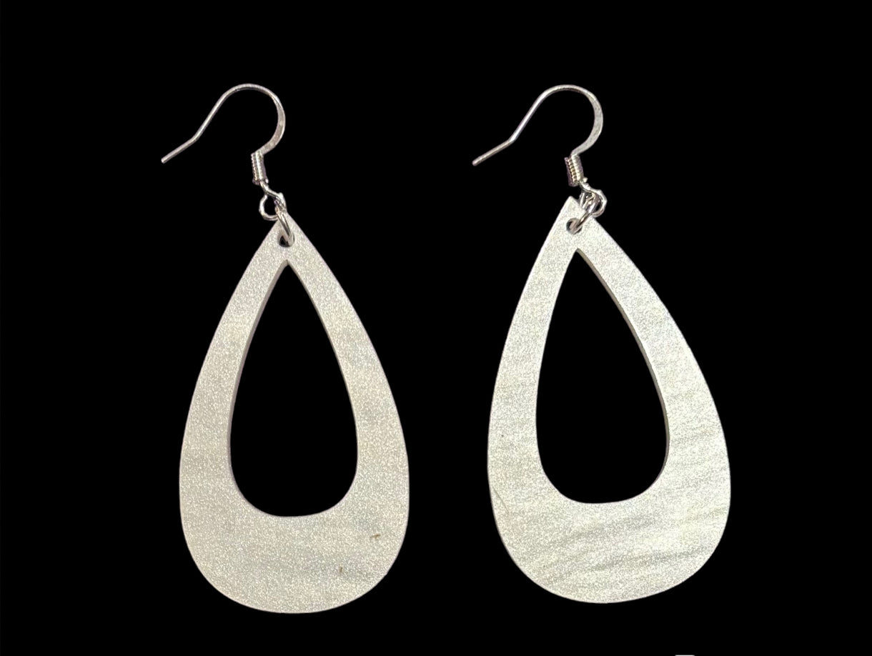 Offset Teardrop Acrylic Earrings, White Pearl