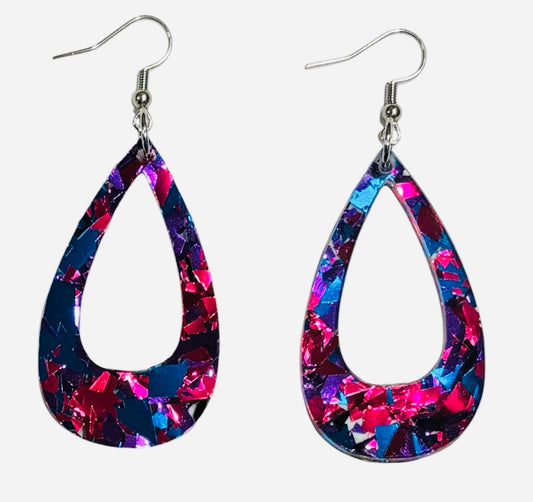 Offset Teardrop Acrylic Earrings, Purple Confetti