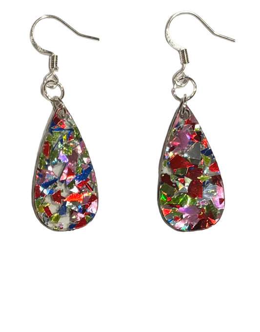 Mini Teardrop Earrings, Acrylic 4th of July Confetti