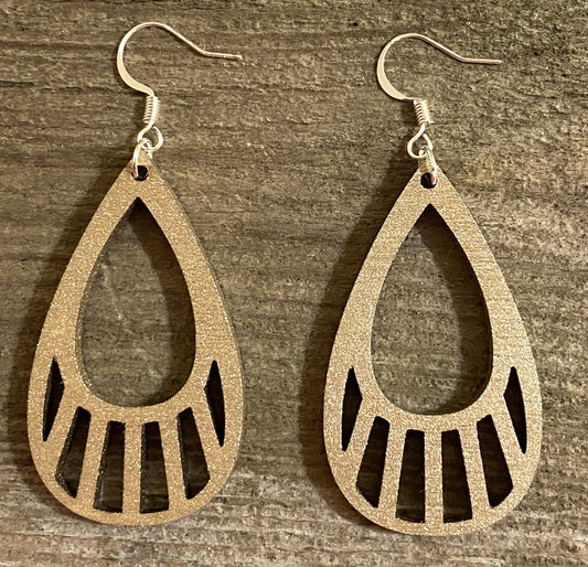 Teardrop Wood Earrings, Old Gold