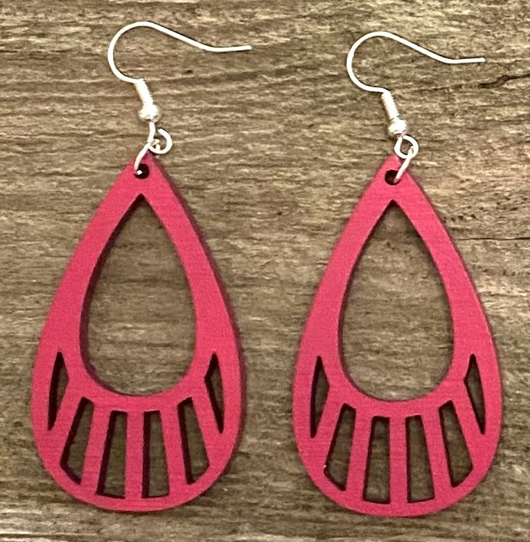 Teardrop Wood Earrings, Magenta