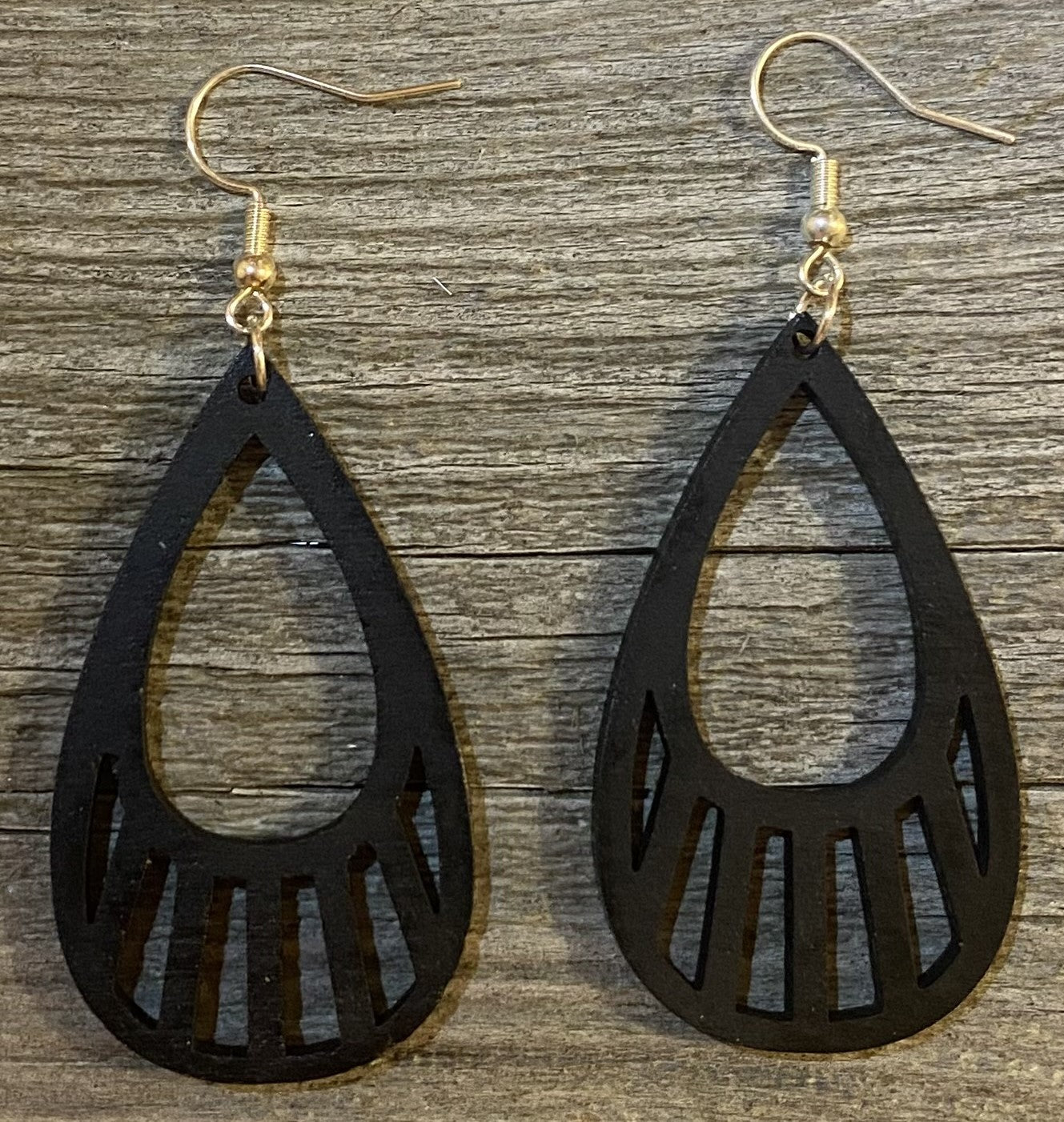 Teardrop Wood Earrings, Black