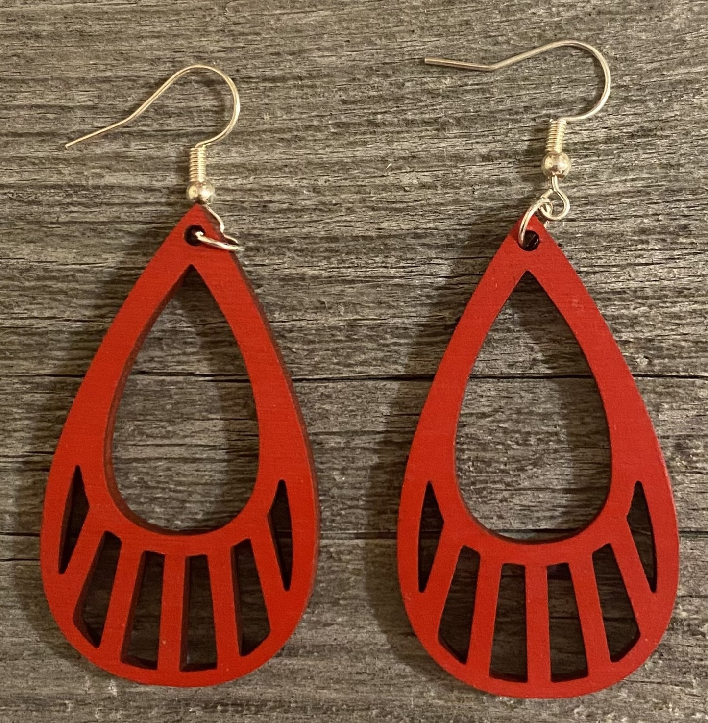 Teardrop Wood Earrings, Apple Red