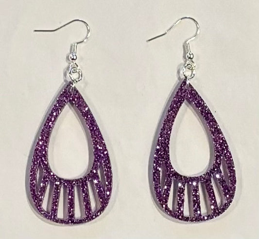 Teardrop Earrings, Acrylic Lavender Glitter