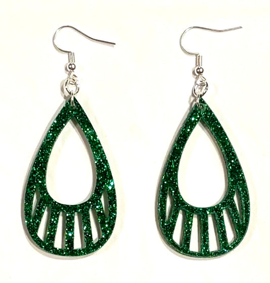 Teardrop Earrings, Acrylic Ivy Green Glitter