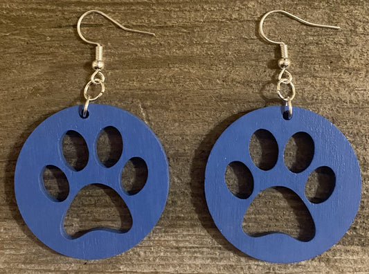 Paw Print Circle Wood Earrings, Wildflower Blue