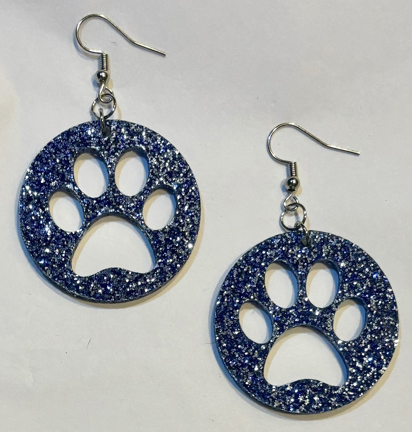 Paw Print Circle Acrylic Earrings, Galaxy Blue Glitter