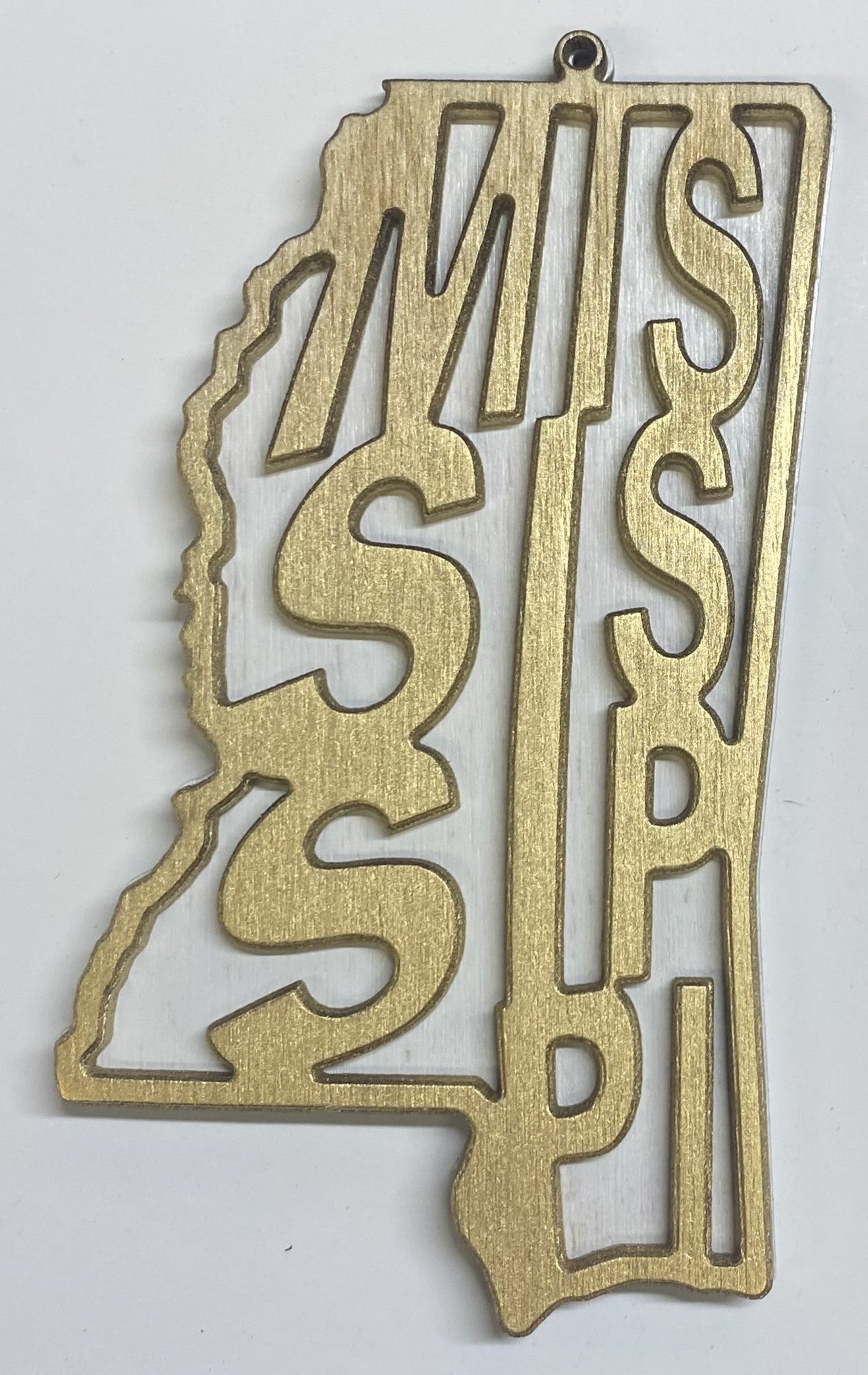 Mississippi Wood Ornament - Gold over White