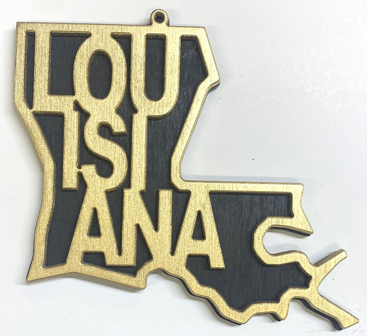 Louisiana Wood Ornament - Gold over Black