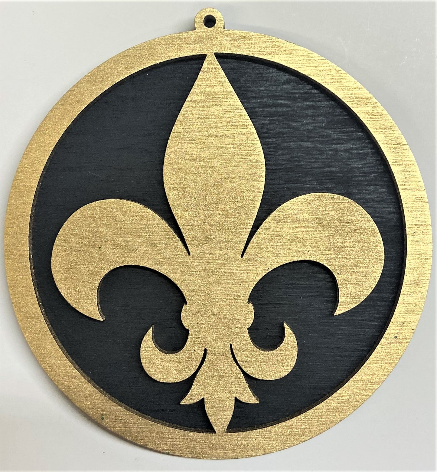 Fluer de Lis Wood Ornament - Gold over Black