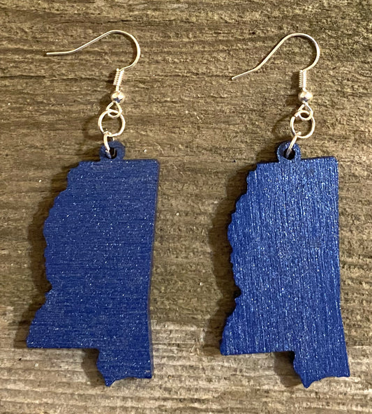 Mississippi Wood Earrings, Blue Metallic