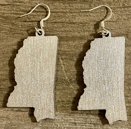 Mississippi Wood Earrings, Metallic Silver