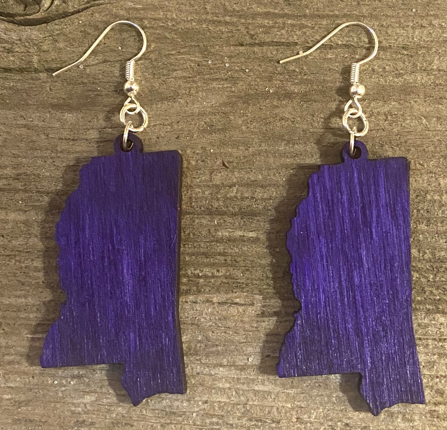 Mississippi Wood Earrings, Purple Dye