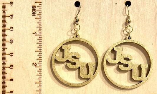 JSU Circle Wood Earrings, Gold