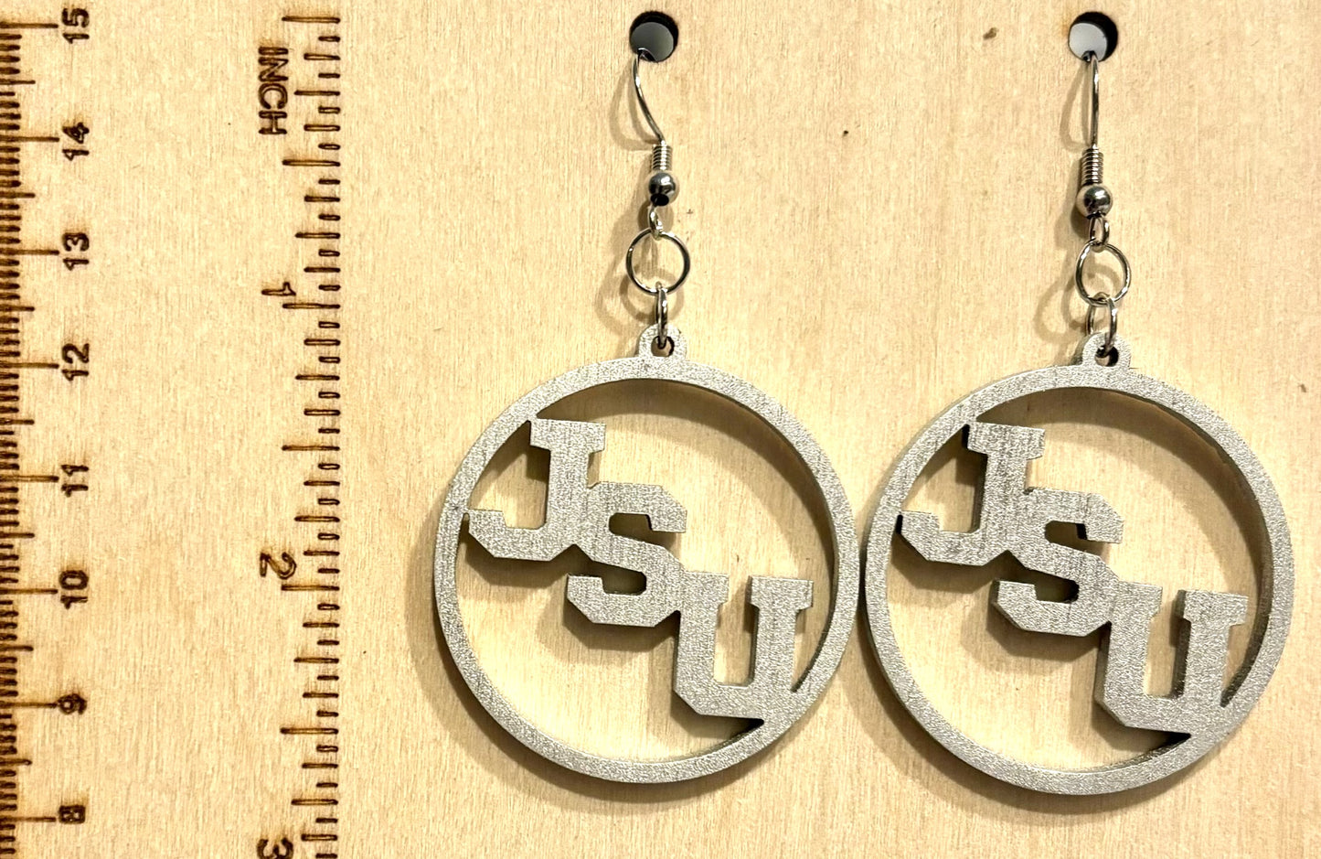 JSU Circle Wood Earrings - Silver