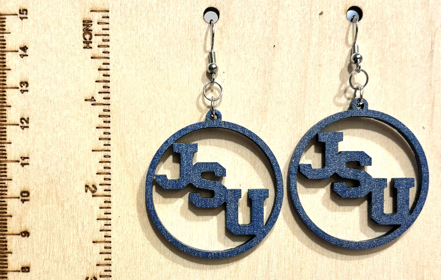 JSU Circle Wood Earrings - Metallic Blue