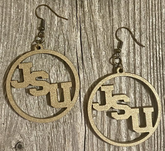 JSU Circle Wood Earrings, Old Gold