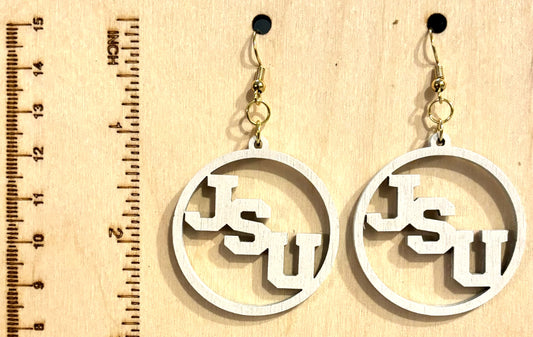 JSU Circle Wood Earrings - White