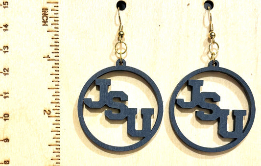 JSU Circle Wood Earrings - Navy