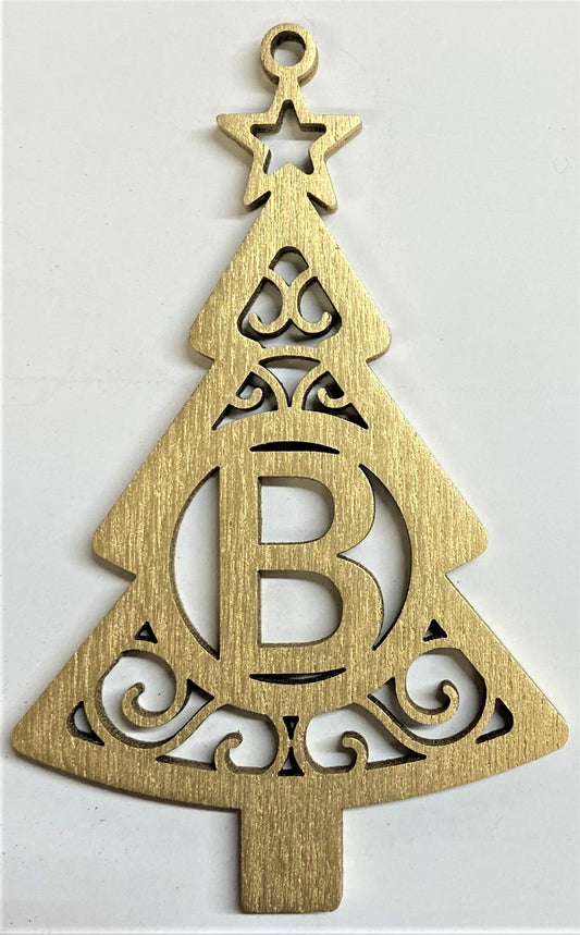 4" Monogram Christmas Tree Ornament B- Gold