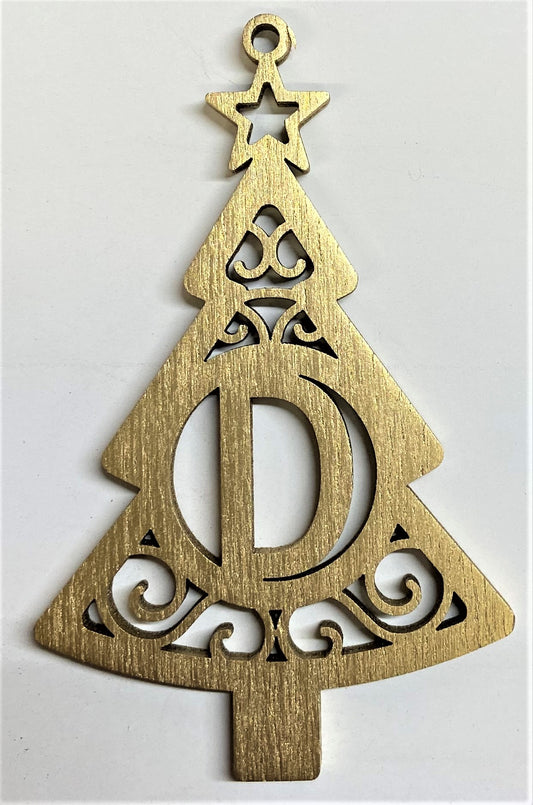 4" Monogram Christmas Tree Ornament D- Gold