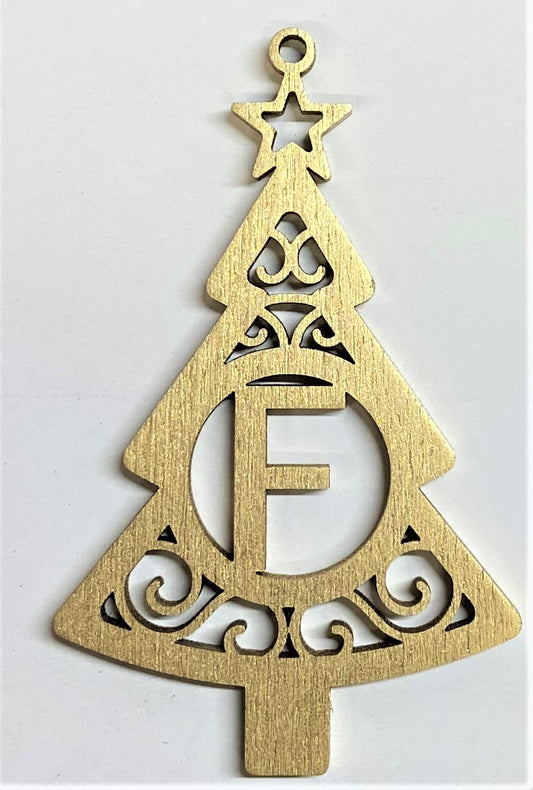 4" Monogram Christmas Tree Ornament F- Gold