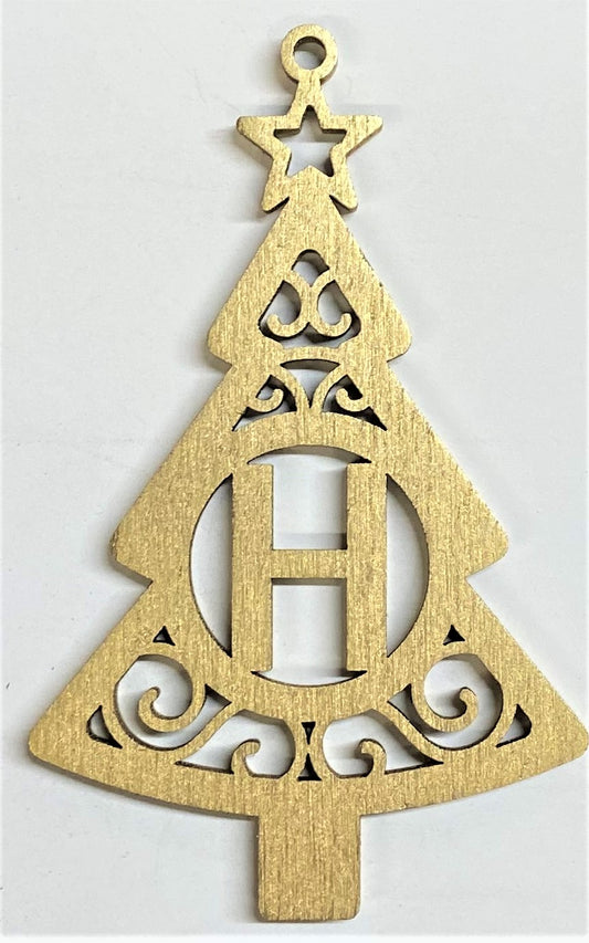 4" Monogram Christmas Tree Ornament H- Gold