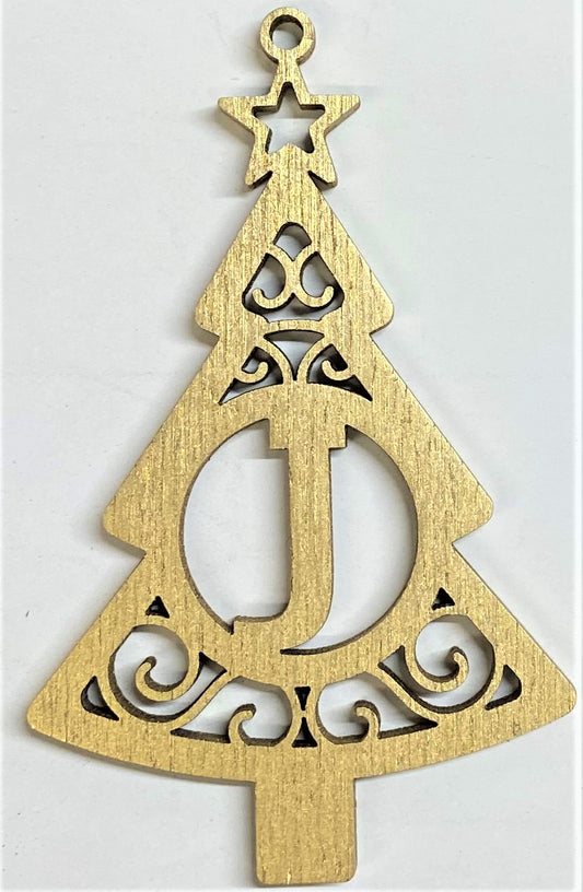 4" Monogram Christmas Tree Ornament J- Gold