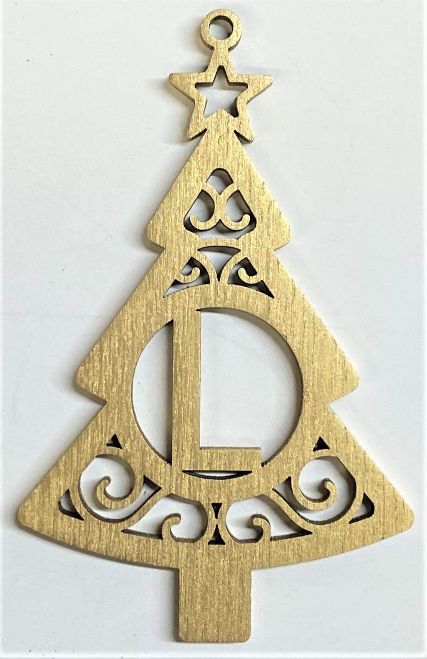 4" Monogram Christmas Tree Ornament L- Gold