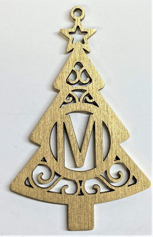 4" Monogram Christmas Tree Ornament M- Gold