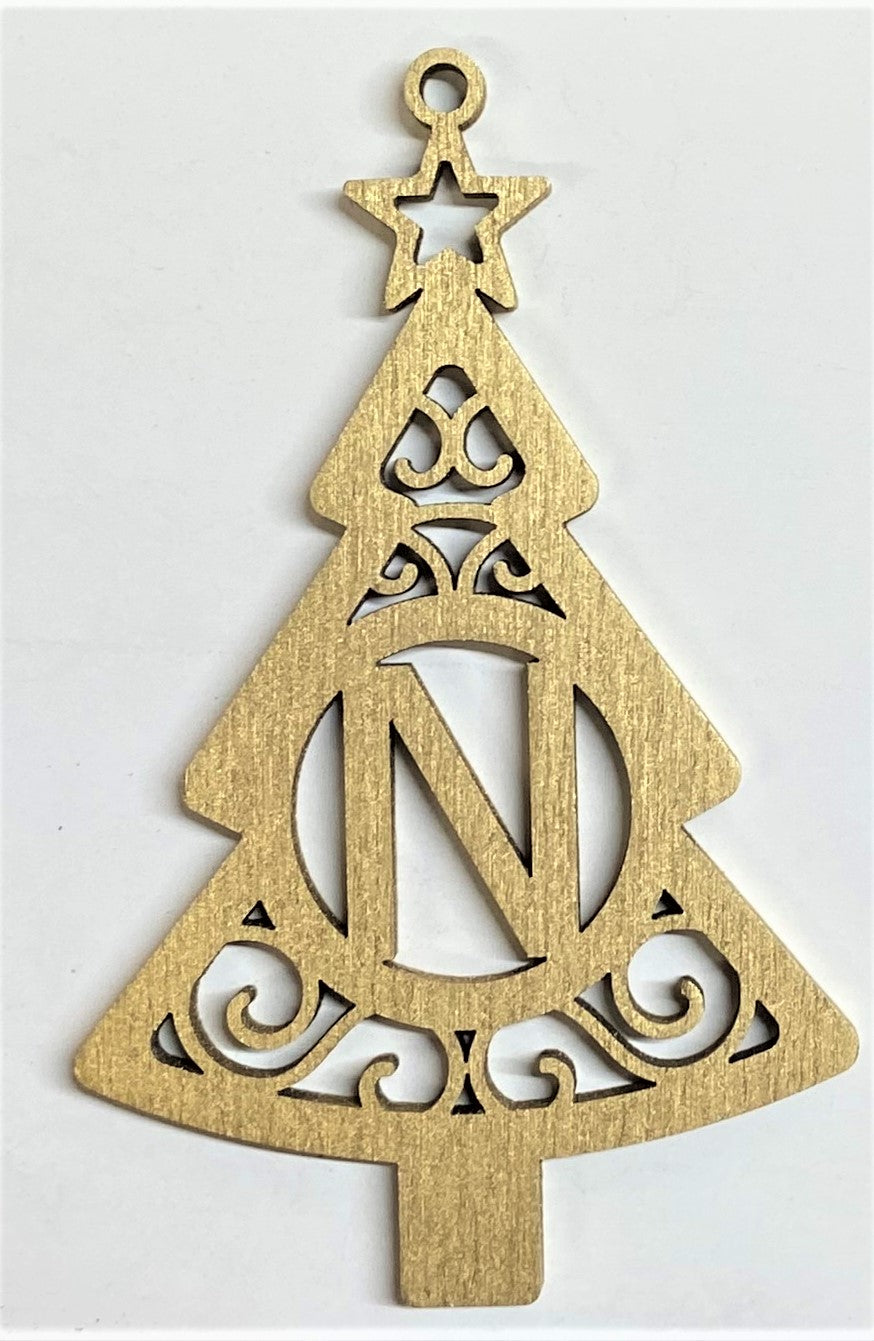 4" Monogram Christmas Tree Ornament N- Gold