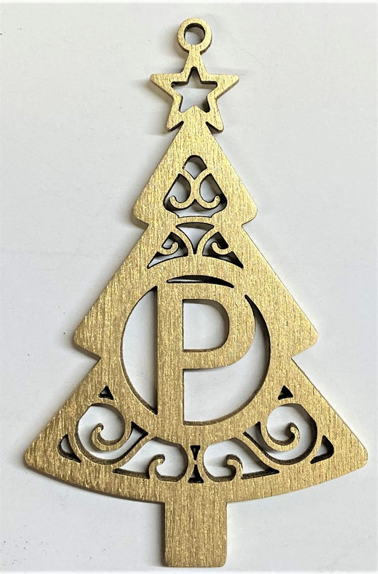 4" Monogram Christmas Tree Ornament P- Gold