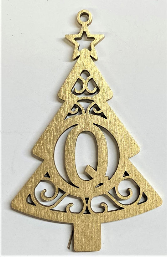 4" Monogram Christmas Tree Ornament Q- Gold